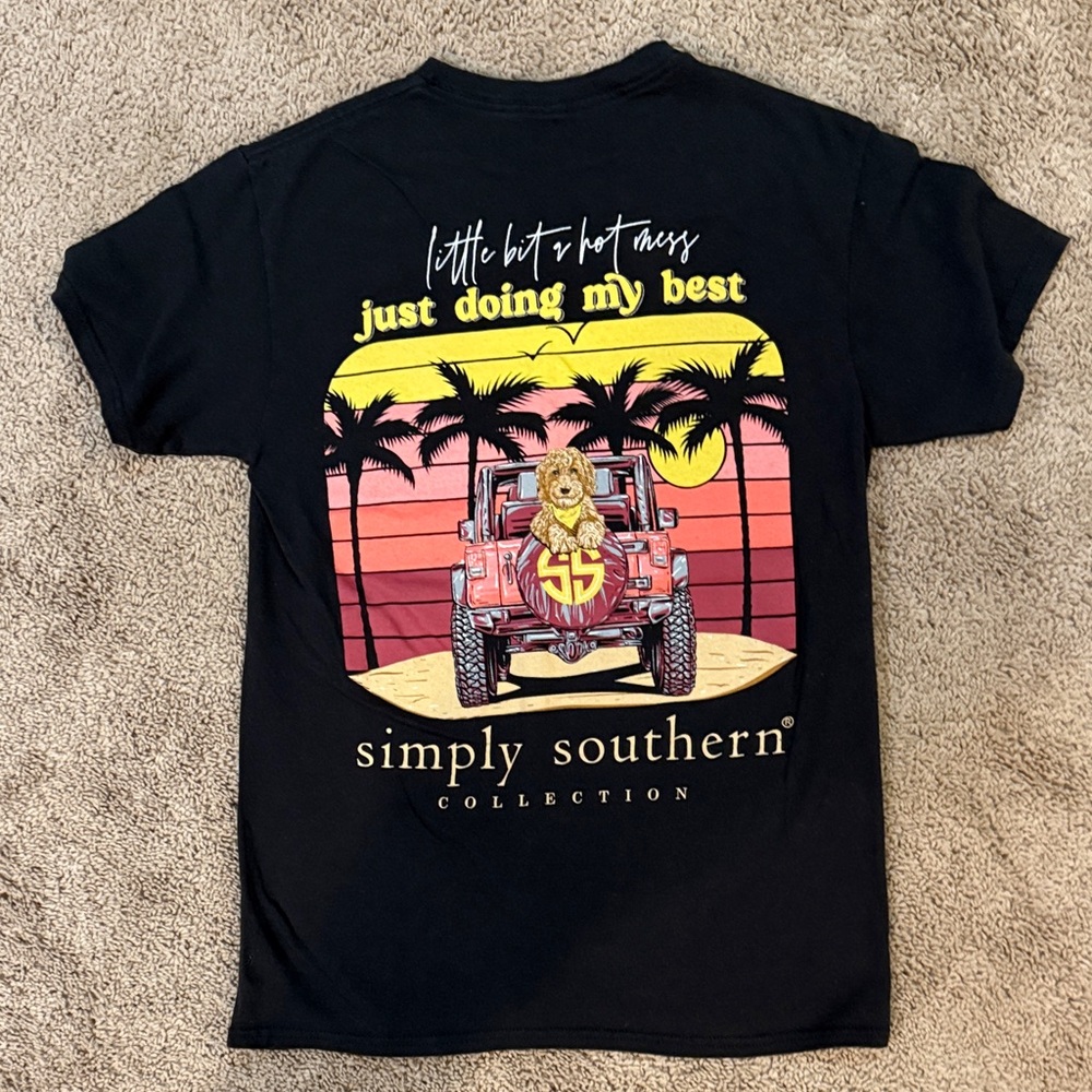 Simply Southern Black Tee with Sunset Graphic Size Small
